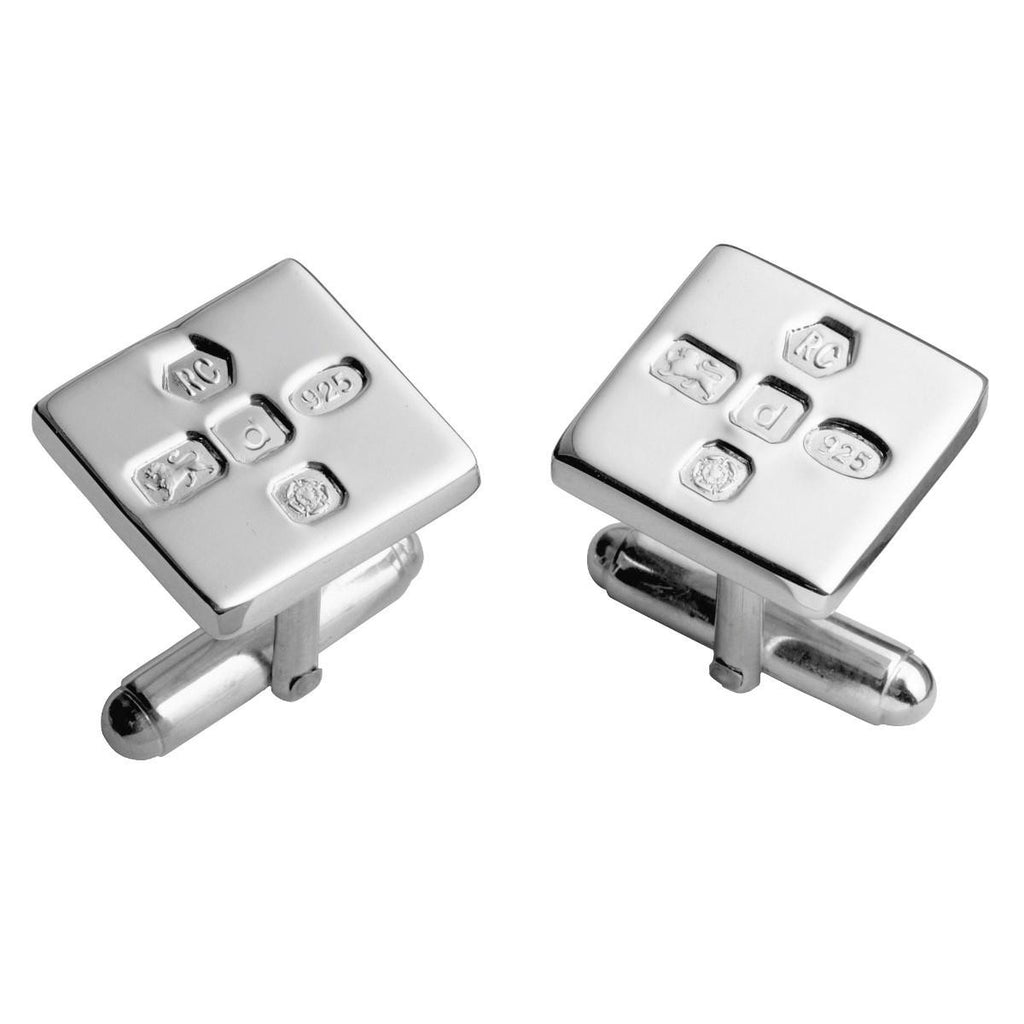 Sterling Silver Post Cufflinks - Hallmarked Square