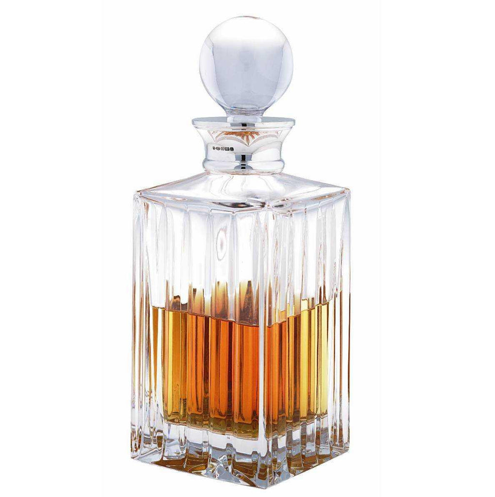 Linear Cut Crystal Square decanter with Silver collar