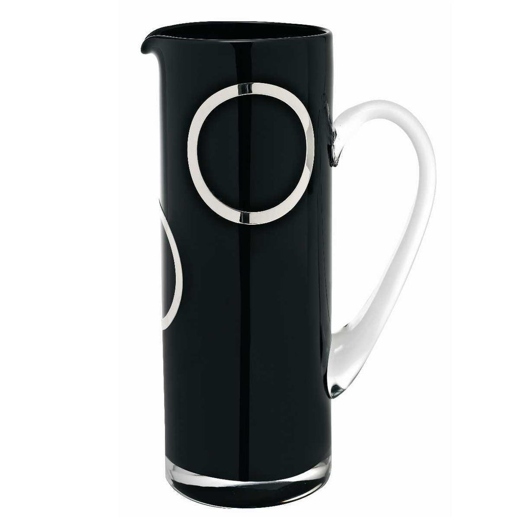 Black Glass Jug with Silver Rings