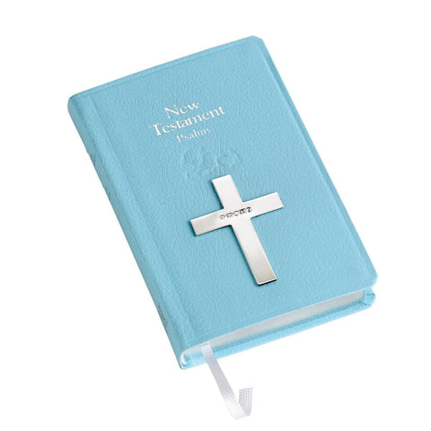 Bible with Sterling Silver Cross - Blue